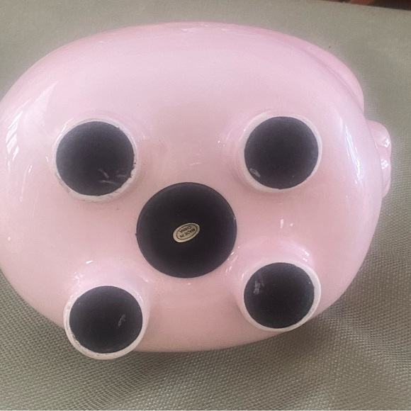 Vintage Mid Century Pottery Blush Pink Fat Belly Curly Tail Pig Piggy Bank - Picture 4 of 5